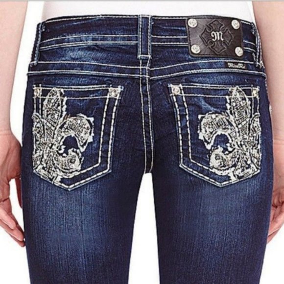 Miss Me Blue Skinny Jeans with Rhinestone Embellishments - Picture 8 of 8